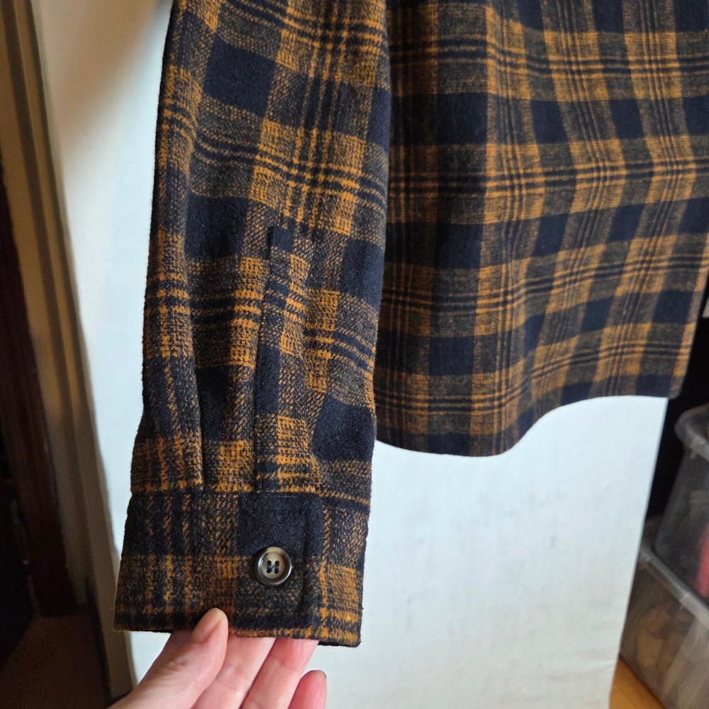 Forever 21 Brown Navy‎ Plaid Heavy Wool Blend Shacket Men L Bandana Print Grunge - Picture 4 of 5